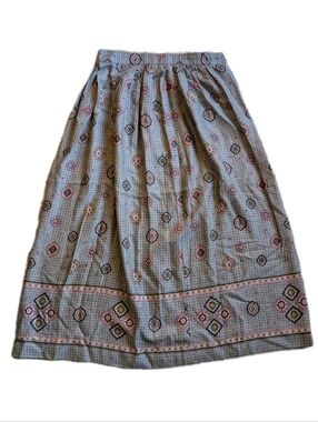 Womens Vintage Midi Skirt Size 10 Cottagecore Prairie Boho Geometric Floral